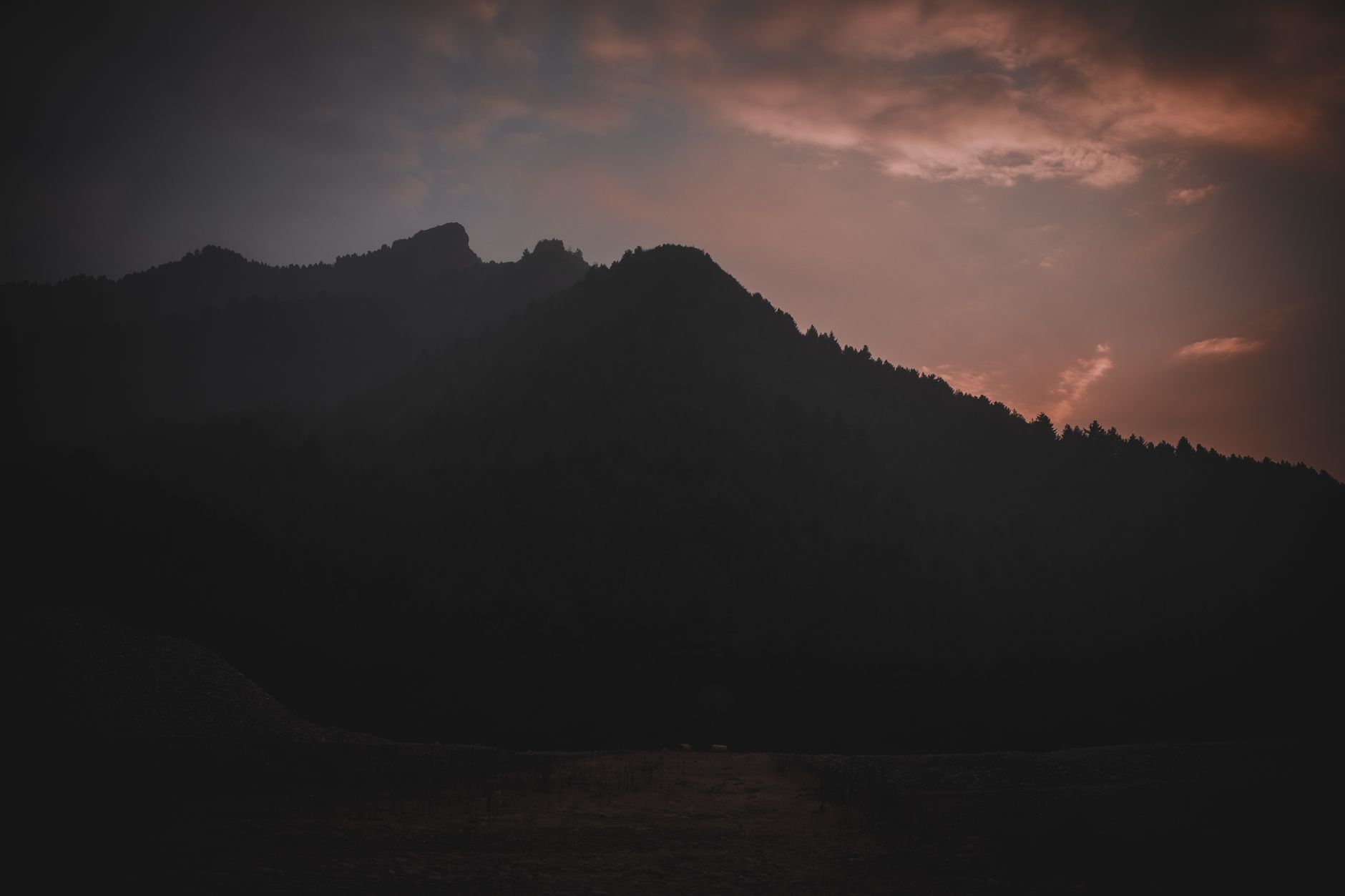Dramatic mountain vista at dusk